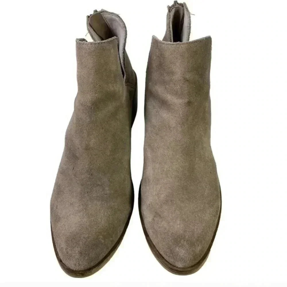 Steve Madden Lancaster Gray Sueded, Leather Upper, Slip On Stacked Heel Boots, 7